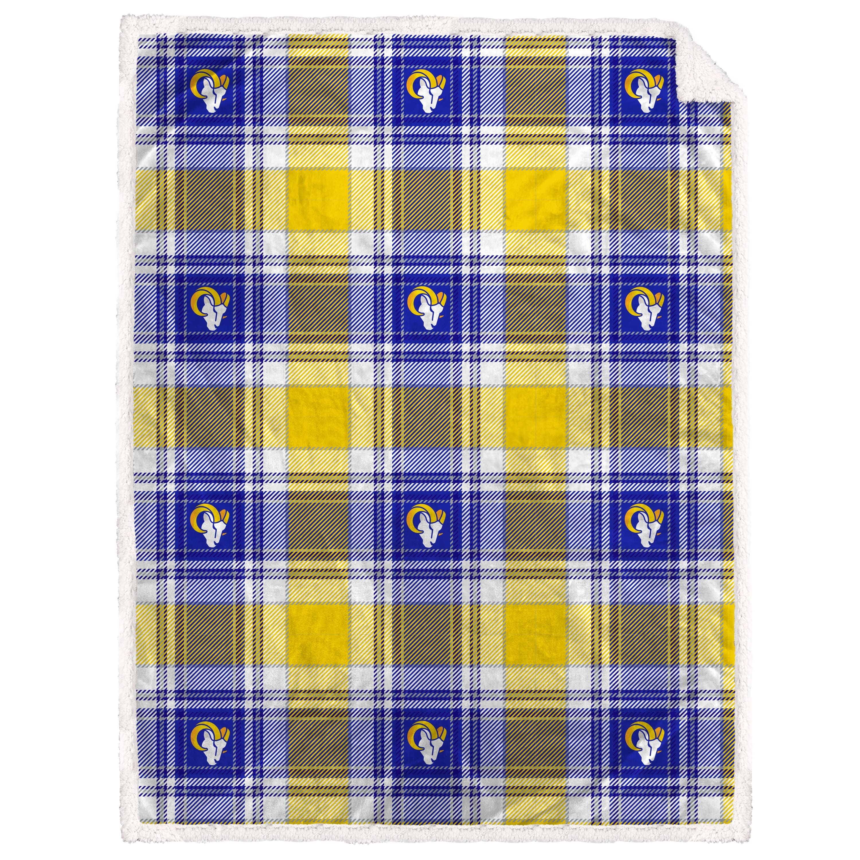 Pegasus - Los Angeles Rams 60" x 90" Plaid Logo Box Royal Plush Sherpa Blanket - Multicolor
