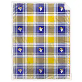 Pegasus - Los Angeles Rams 60" x 90" Plaid Logo Box Royal Plush Sherpa Blanket - Multicolor