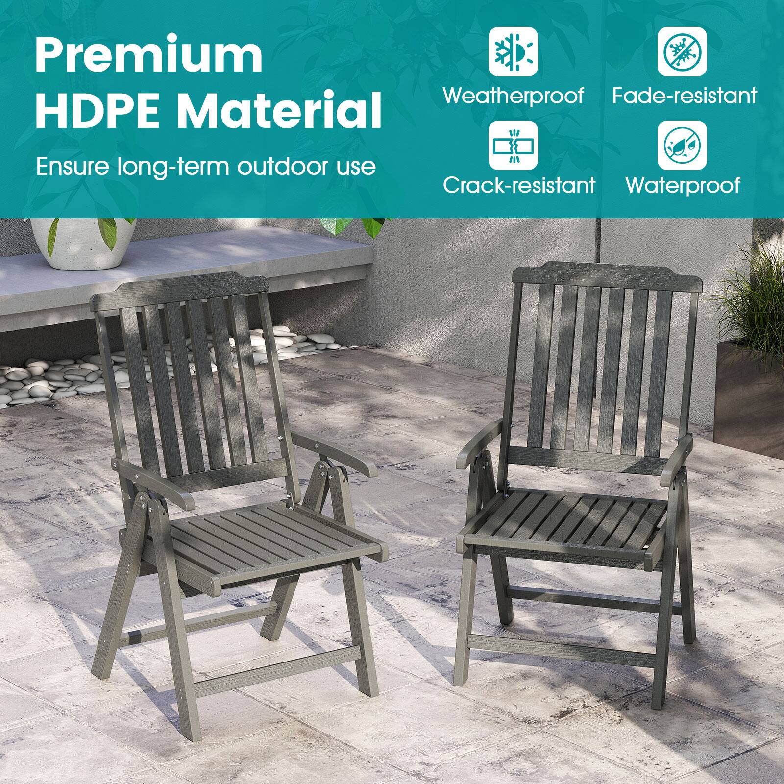 Premium HDPE Material  
Ensure long-term outdoor use  

Weatherproof  
Fade-resistant  
Crack-resistant  
Waterproof