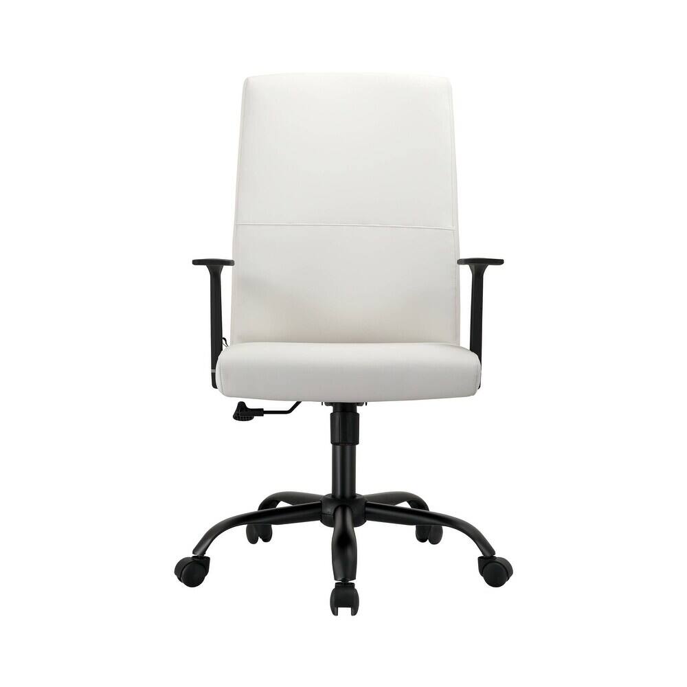 Back. LeisureMod - Evander Leather Office Chair Aluminum Frame with Adjustable Height, Swivel, Ergonomic Desk Chair - White.