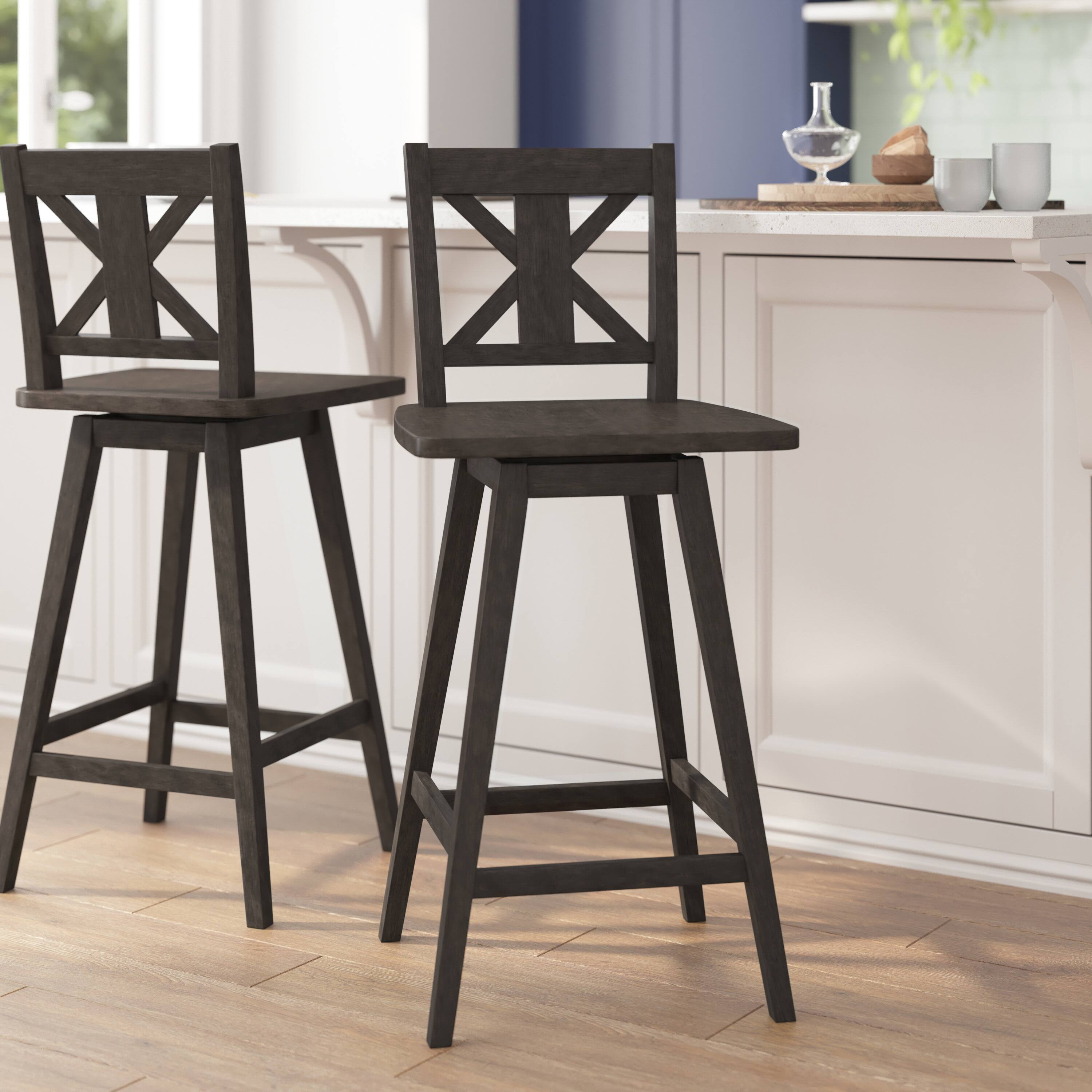 Alt View 2. Flash Furniture - Gwendolyn Commercial Grade Solid Wood Modern Farmhouse Swivel Bar Height Barstool in Gray Wash Walnut - Gray.