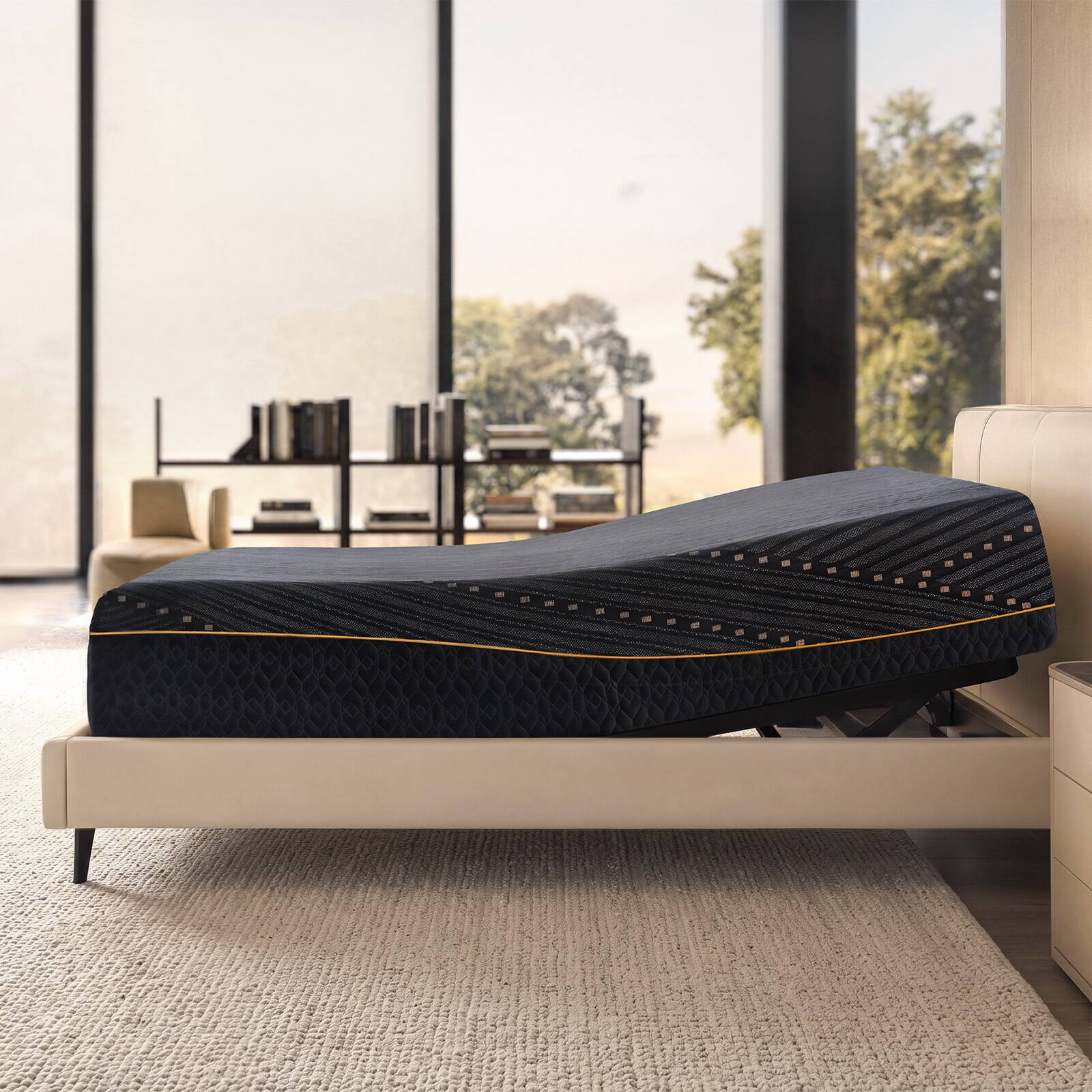 Angle. ModernMate - 14" Cooling Gel Memory Foam Mattress Medium Firm Mattress with Ice-Tech Cover Mattress In a Box - Black.