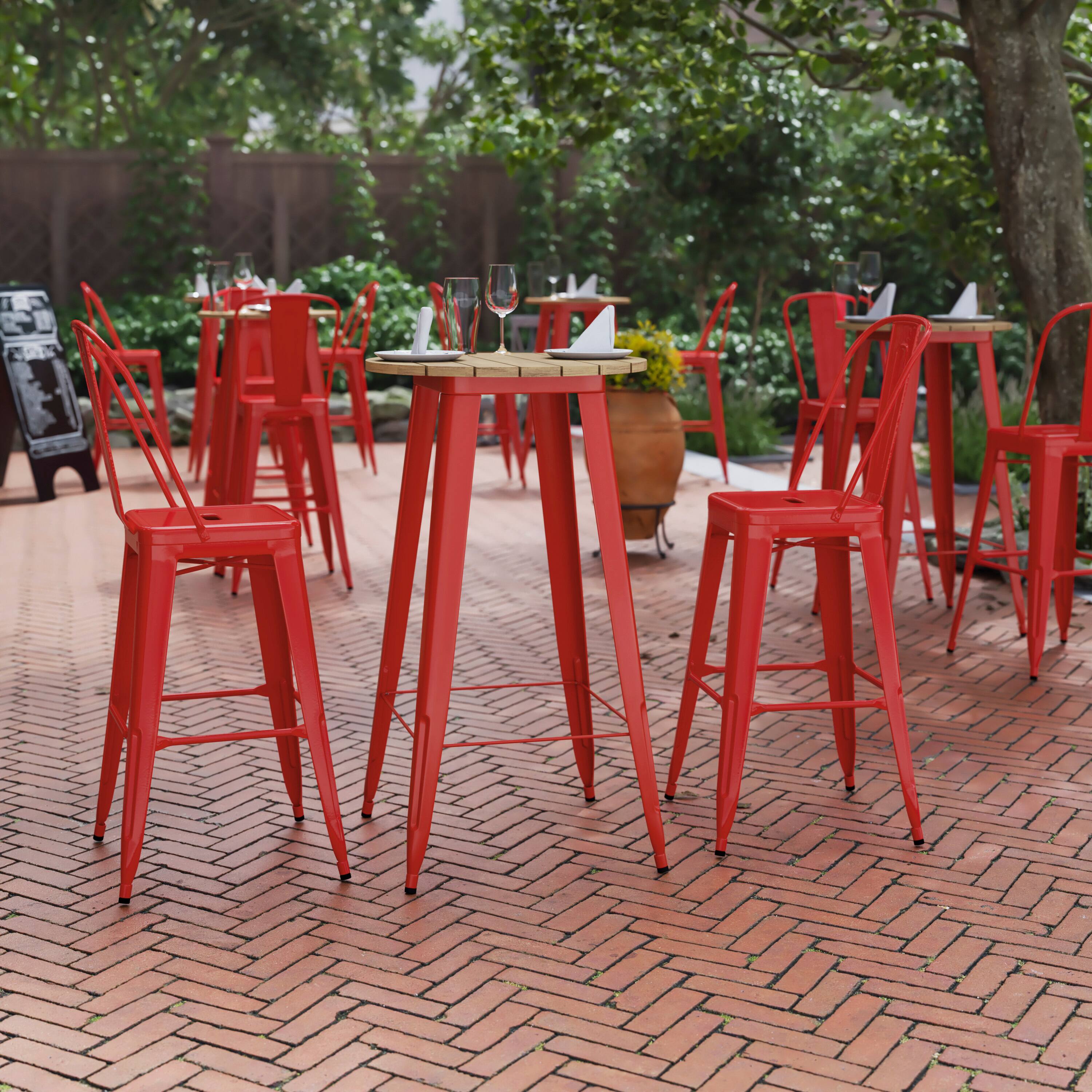Alt View 1. Flash Furniture - Declan Commercial Indoor/Outdoor Bar Top Table, 23.75" Round All Weather Brown Poly Resin Top with Red Steel base - Red.