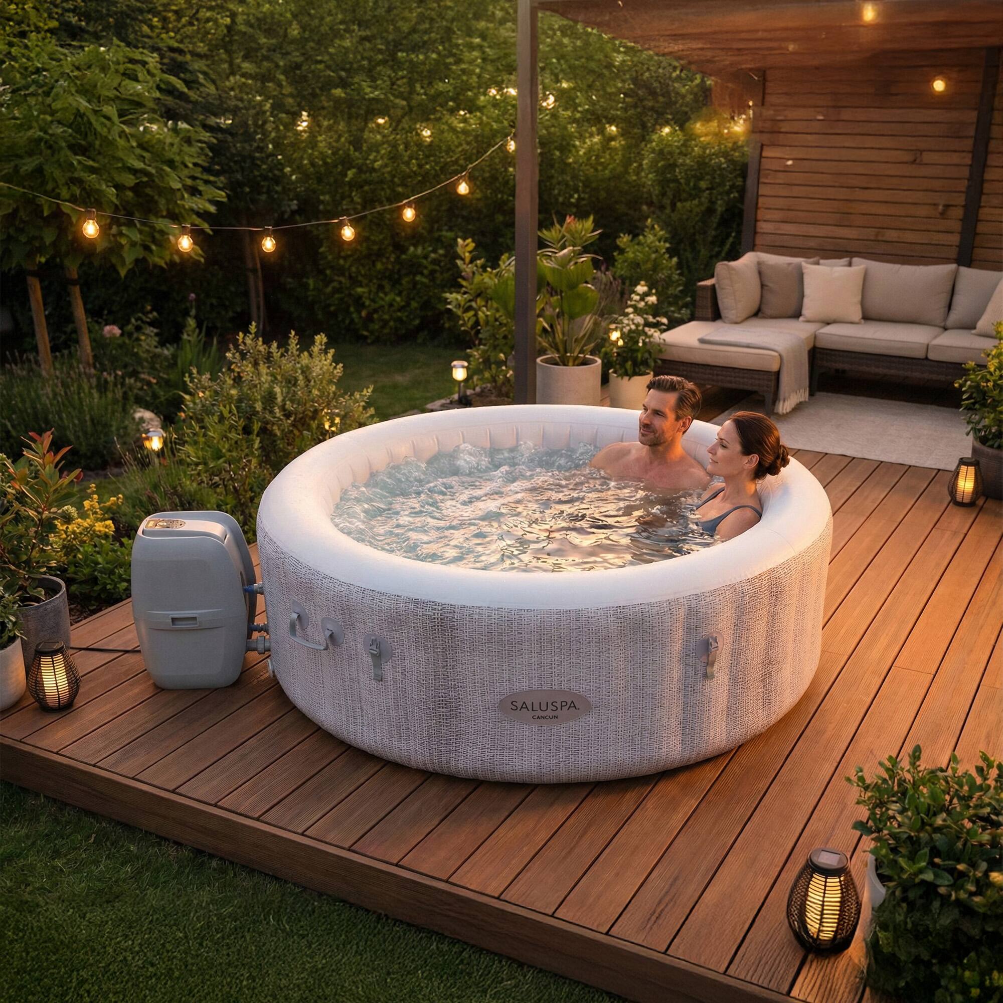 Alt View 1. Bestway - Bestway SaluSpa Cancun 2-4 Person Inflatable Hot Tub, Round Energy-Efficient Spa - Cancun.