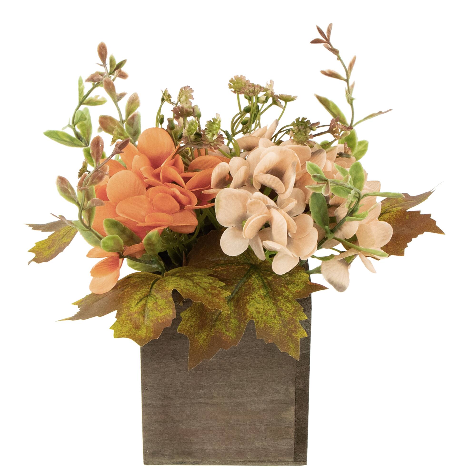 Alt View 2. Northlight - Floral and Pumpkin Wooden Box Fall Harvest Decoration - 10" x 8" - Orange and Brown - Orange.