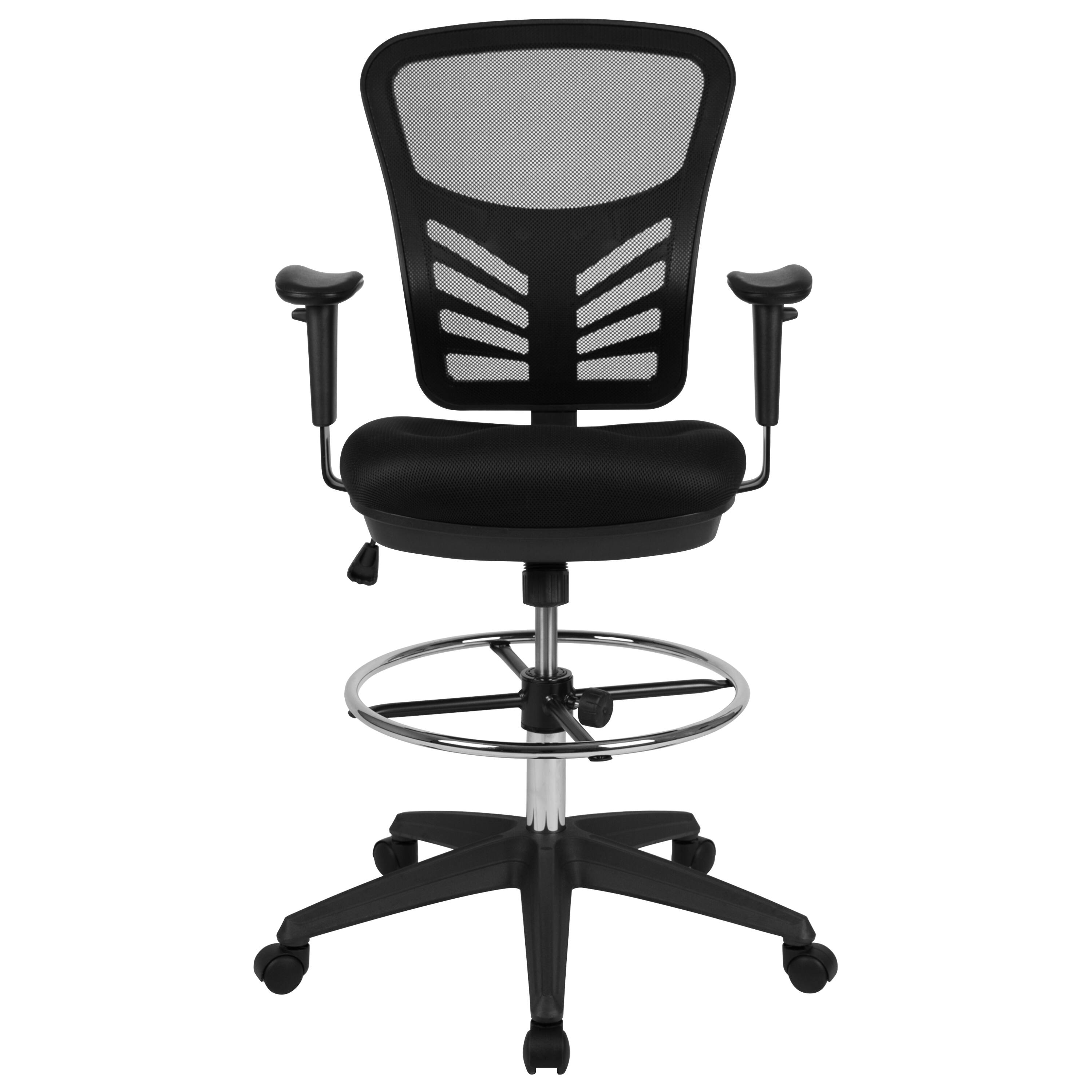 Alt View 7. Emma + Oliver - Mid-Back Mesh Adjustable Ergonomic Drafting Chair, Task Chair - Black Mesh/Black Frame.