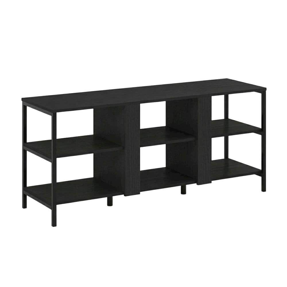 FurniFact - Modern black TV stand with open shelves for entertainment centers - Americano/Black