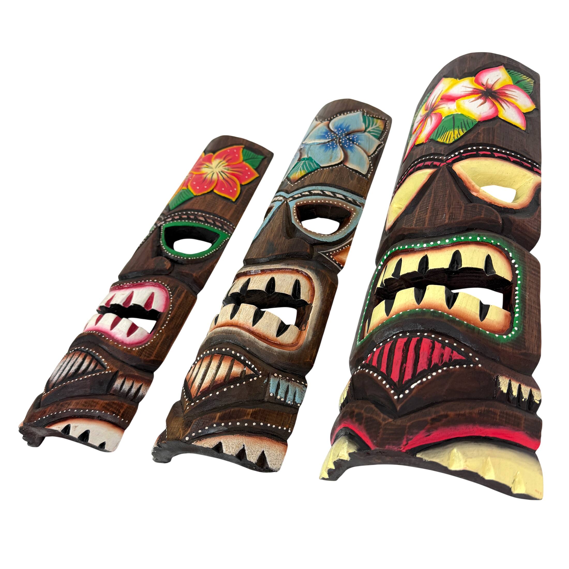 Alt View 2. Zeckos - Hand Carved Wooden Tiki Mask Wall Sculptures Set of 3 Tropical 19 Inch - Multicolored.