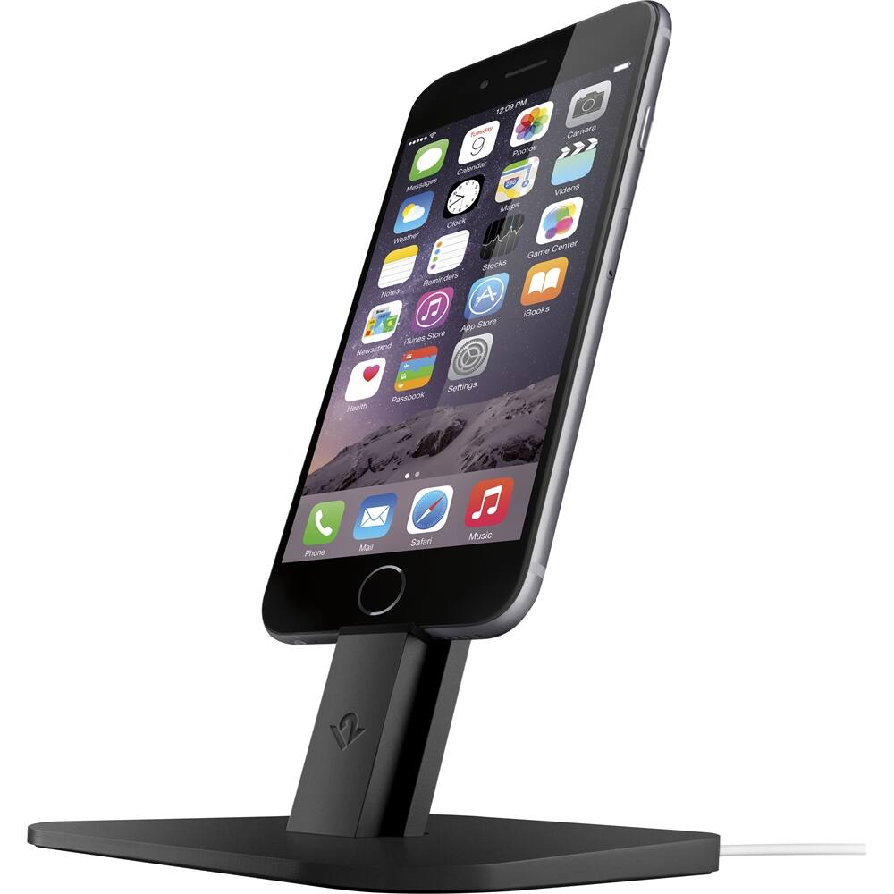 Left. Twelve South - HiRise charging Stand for iPhone & iPad - Black.