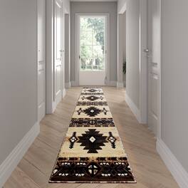 Emma + Oliver - Santa Fe Olefin Accent Rug with Complementary Southwestern Pattern and Jute Backing - Brown