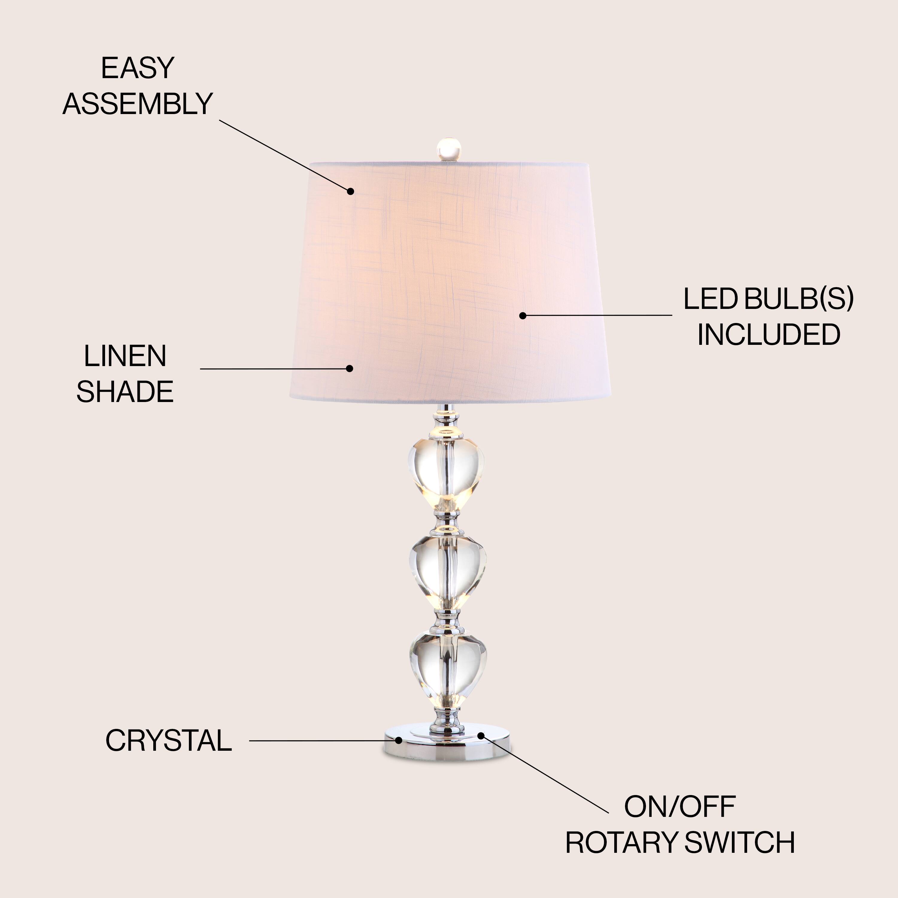 EASY ASSEMBLY  
LINEN SHADE  
LED BULB(S) INCLUDED  
CRYSTAL  
ON/OFF ROTARY SWITCH