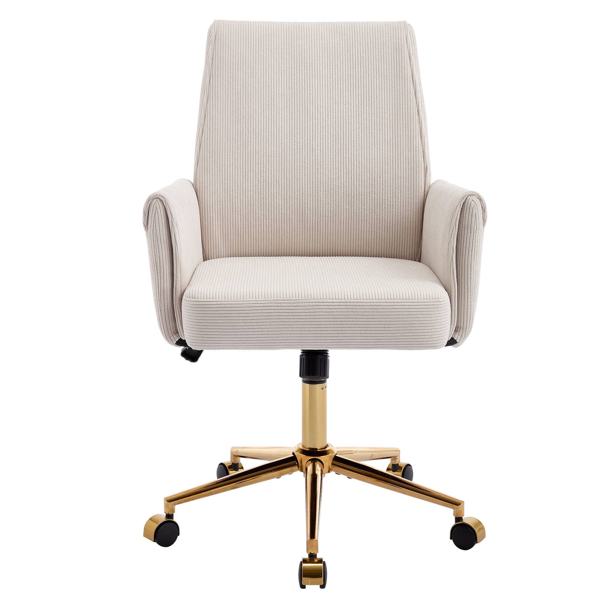 Alt View 7. Meqiodas - Mid-Back Office Chair, Swivel Office Chair, Striped Fabric, Ergonomically Designed, Home Office Chair with Metal Base - White.