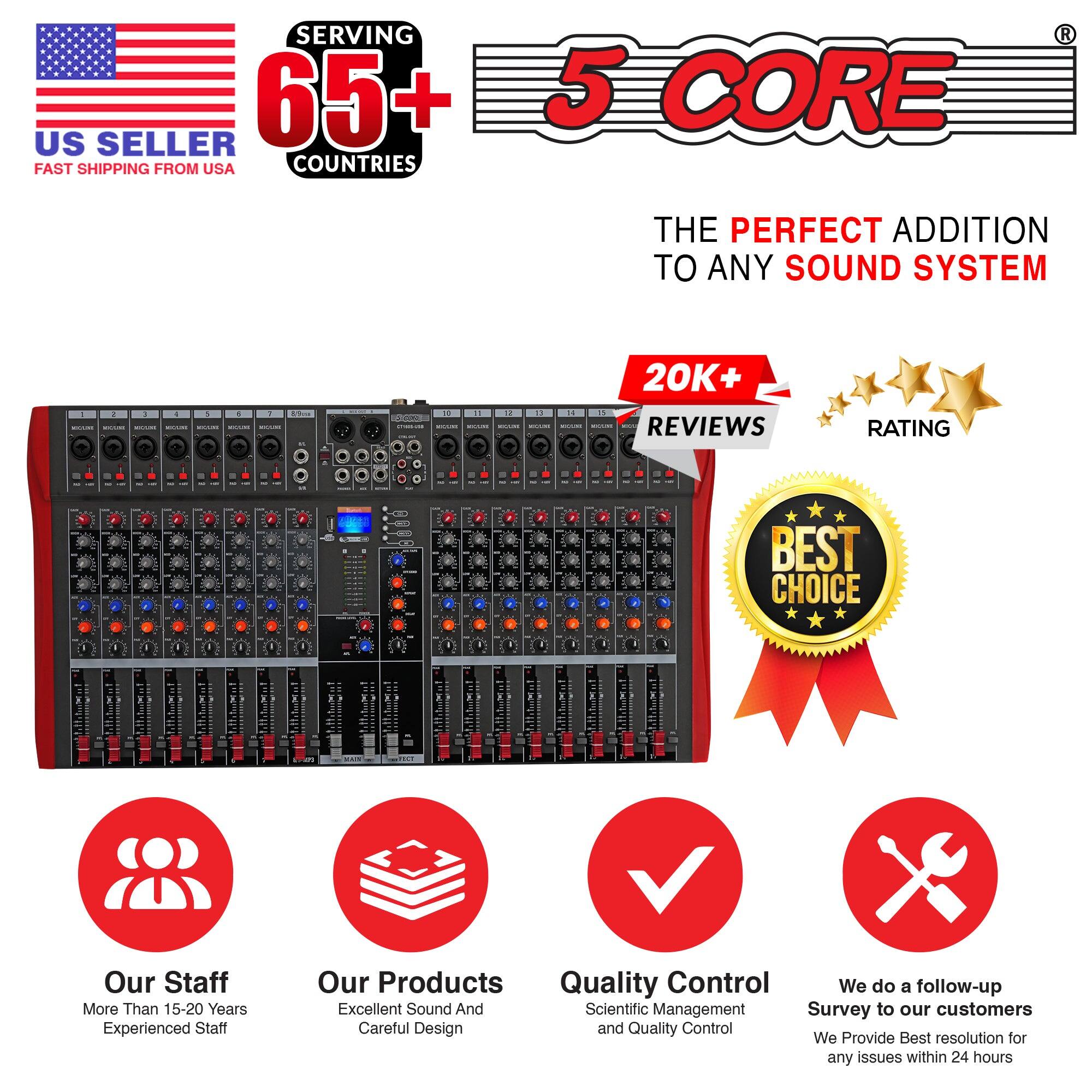 **SERVING 65+ COUNTRIES**  
**US SELLER**  
FAST SHIPPING FROM USA  

**5 CORE**  
THE PERFECT ADDITION TO ANY SOUND SYSTEM  

**20K+ REVIEWS**  
**RATING**  

**BEST CHOICE**  

**Our Staff**  
More Than 15-20 Years Experienced Staff  

**Our Products**  
Excellent Sound And Careful Design  

**Quality Control**  
Scientific Management and Quality Control  

**We do a follow-up Survey to our customers**  
We Provide Best resolution for any issues within 24 hours