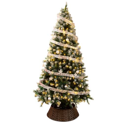 Alt View 1. Winado - 7.5FT Christmas Tree Artificial Snow Tipped with 350 Lights, Ornaments, Base for Indoor Outdoor Holiday Party Decoration - Green with Snowy Tips.