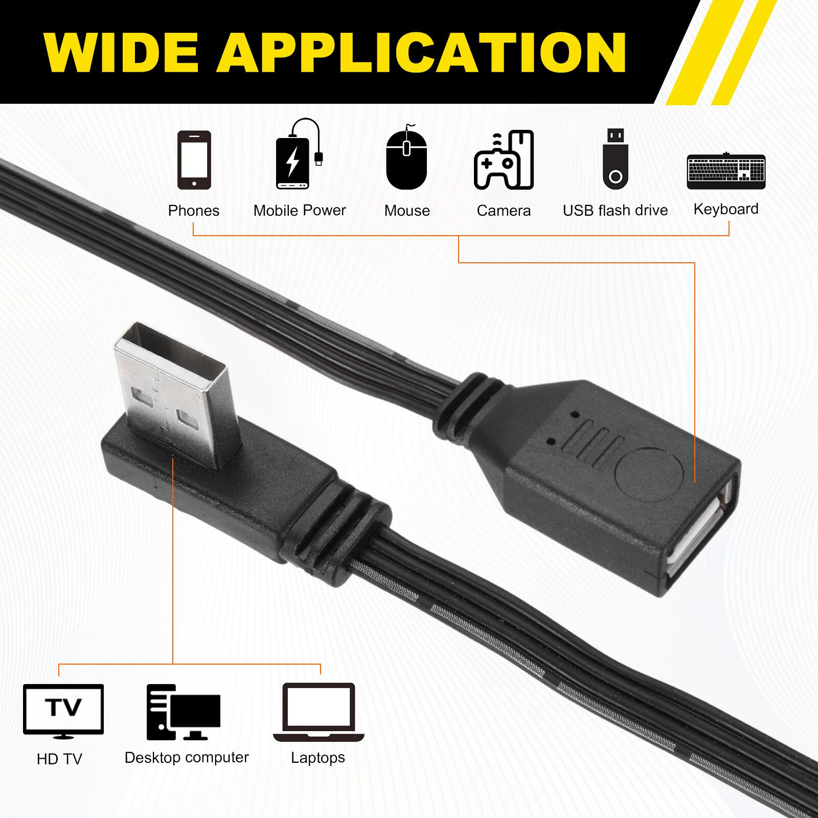 WIDE APPLICATION

- Phones
- Mobile Power
- Mouse
- Camera
- USB flash drive
- Keyboard
- TV
- HD TV
- Desktop computer
- Laptops