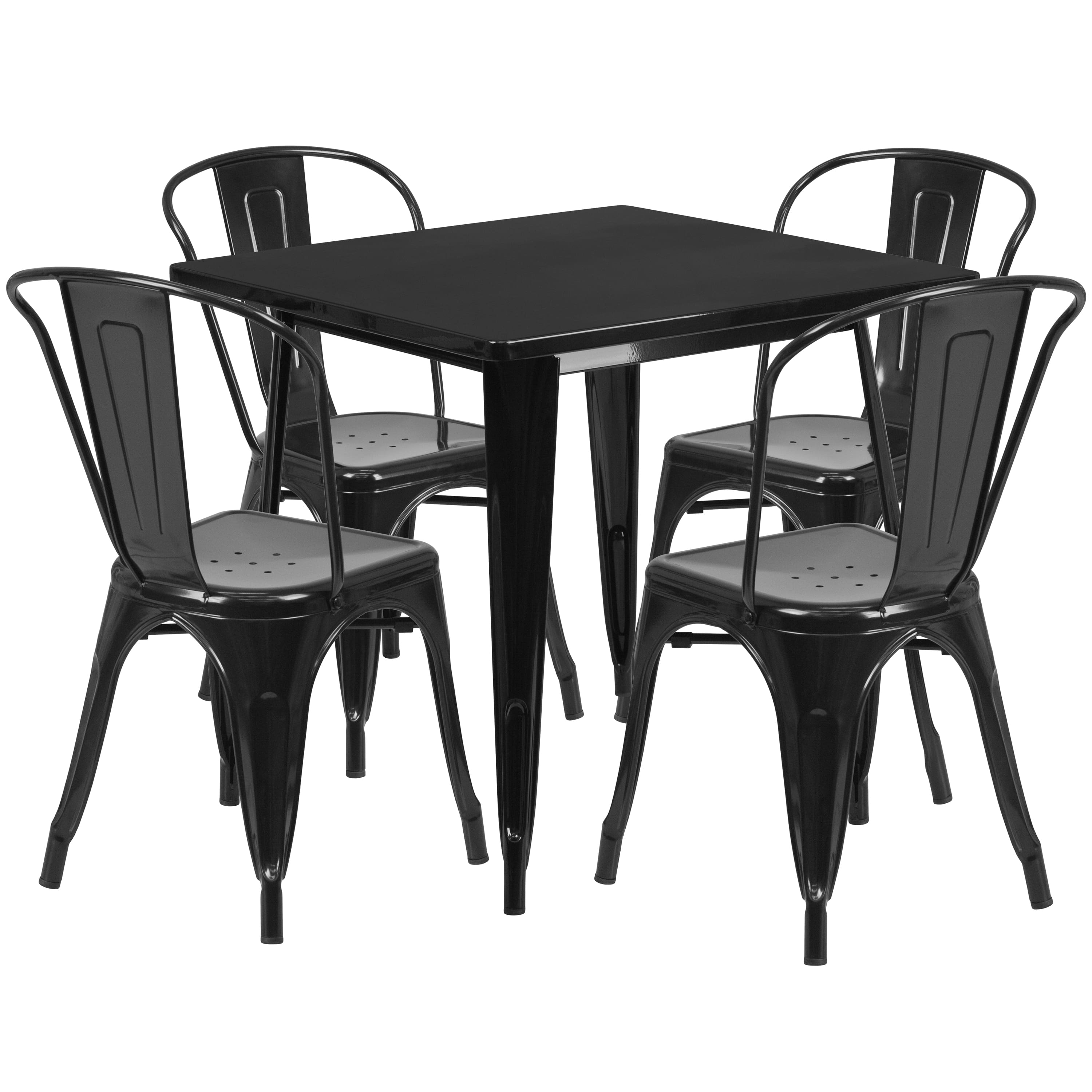 Flash Furniture - Foster Commercial Grade 31.5" Square Metal Indoor-Outdoor Table Set with 4 Stack Chairs - Black