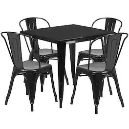 Flash Furniture - Foster Commercial Grade 31.5" Square Metal Indoor-Outdoor Table Set with 4 Stack Chairs - Black