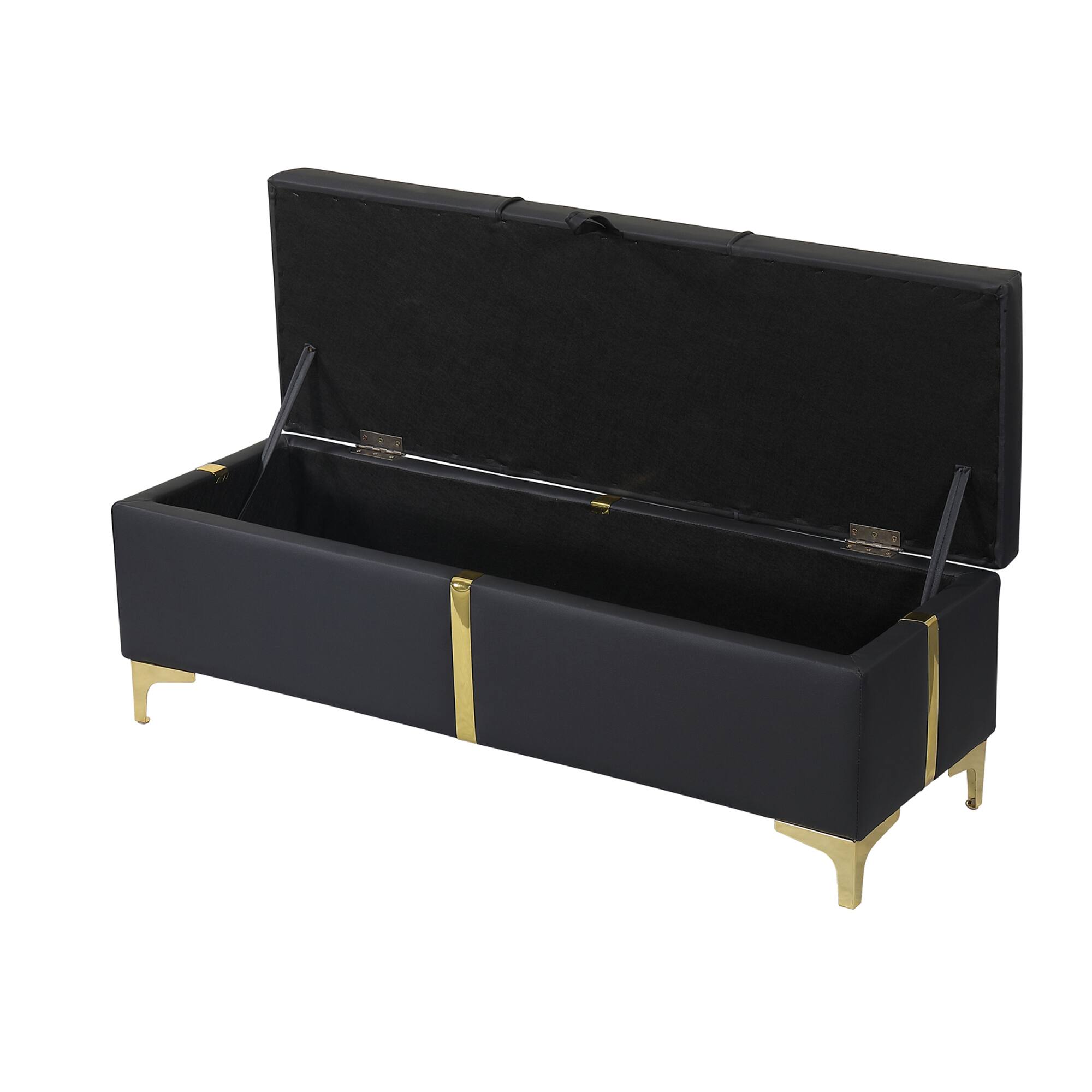 Alt View 2. GOODSILO - Elegant Upholstered Storage Ottoman Bench with Metal Legs - Black.
