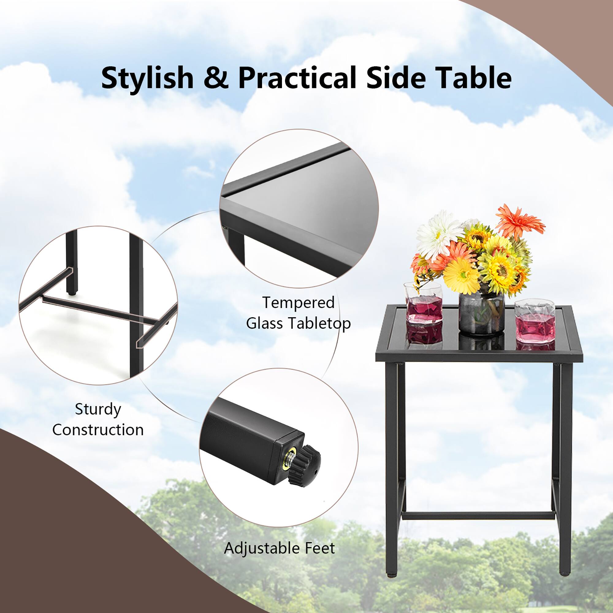 Stylish & Practical Side Table

Tempered Glass Tabletop
Sturdy Construction
Adjustable Feet