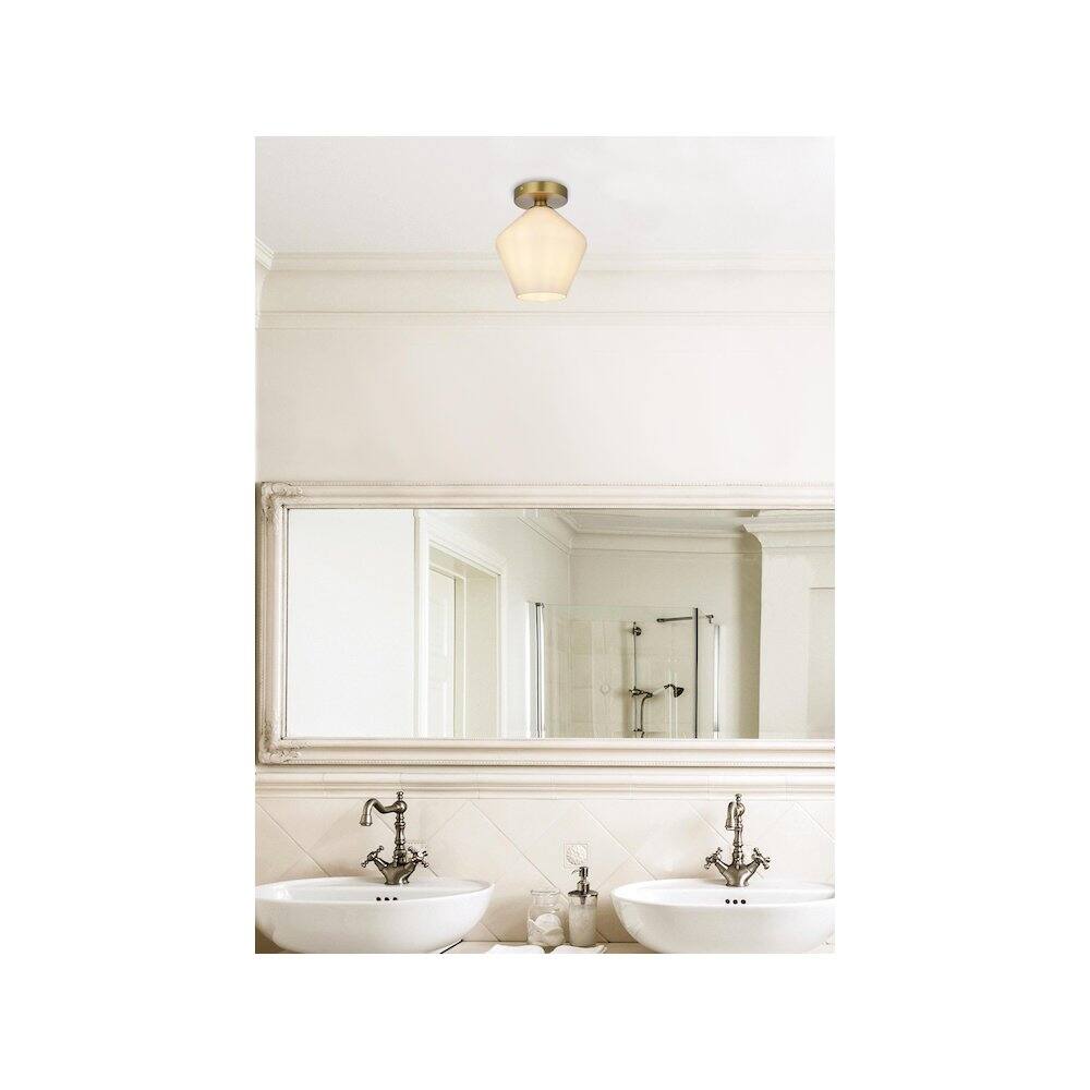 Alt View 1. Living District - Gene 8 Inch Flush Mount Ceiling Light Frosted White Shade in Satin Gold - Satin Gold And Frosted White.