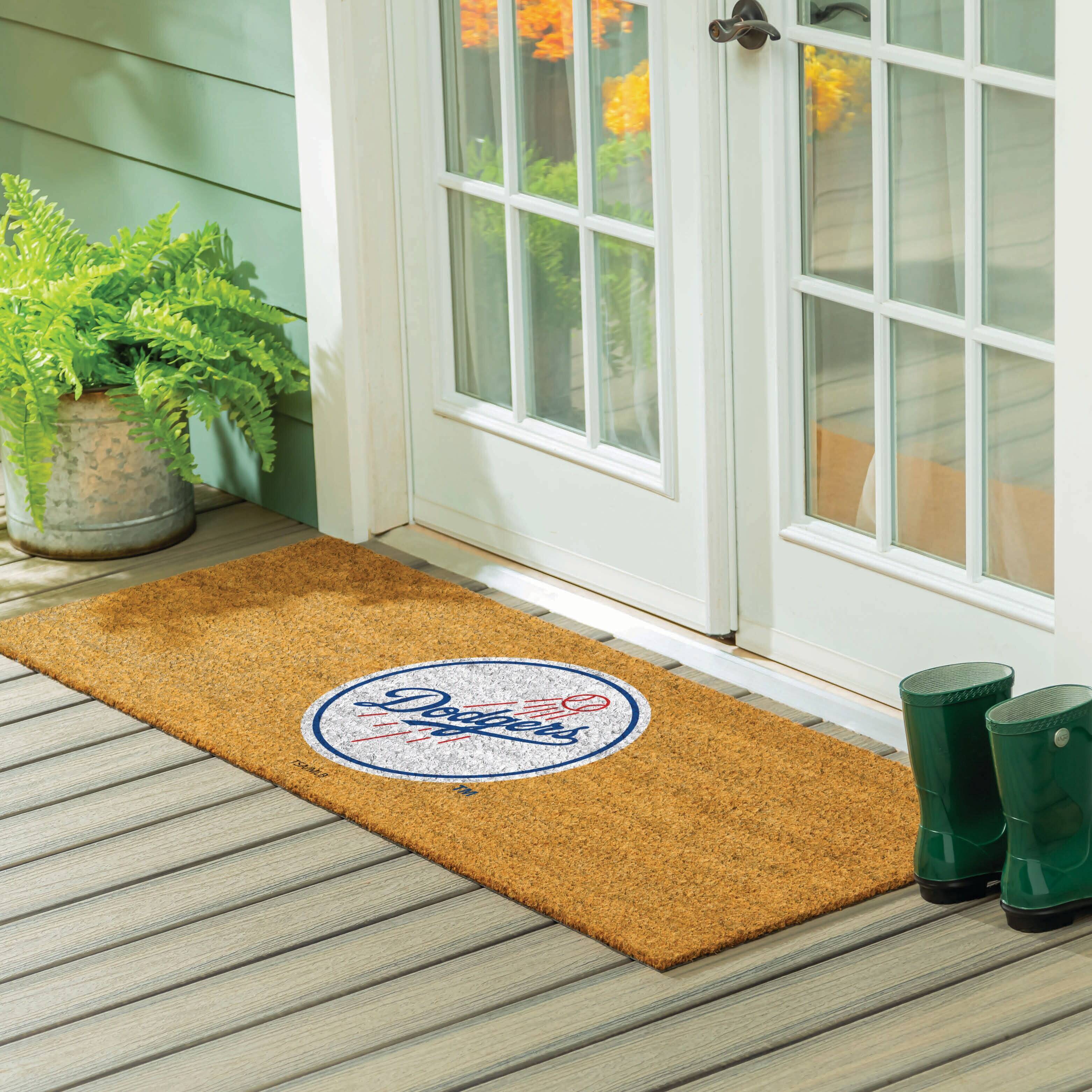 Alt View 1. Evergreen Enterprises - Los Angeles Dodgers 24" x 60" Outdoor Team Color Logo Coir Mat - Brown.