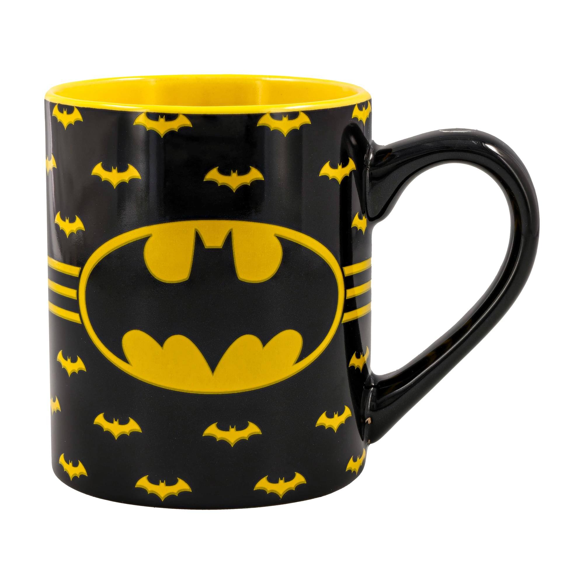 Front. Silver Buffalo - DC Comics Batman Logo Ceramic Mug | Holds 14 Ounces - Multi-Colored.