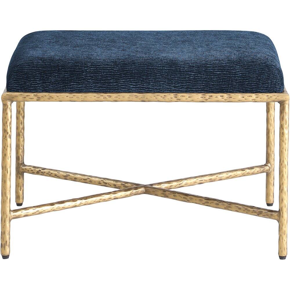 Alt View 2. Meridian Furniture - Valley Navy Chenille Fabric Bench - Blue.