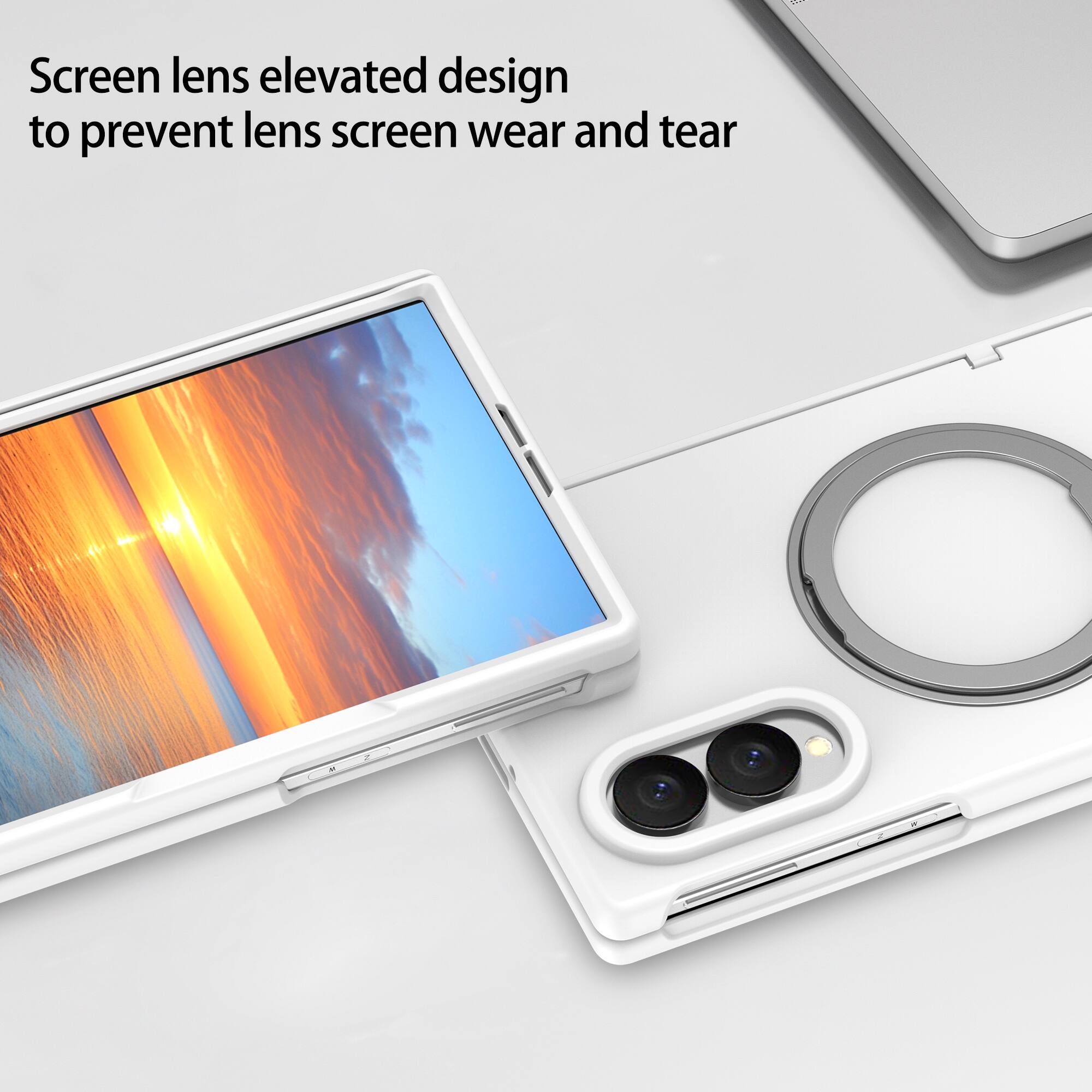 Screen lens elevated design to prevent lens screen wear and tear