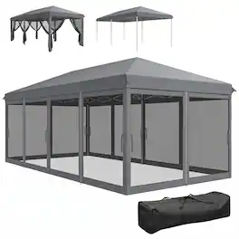 Outsunny - x 20' Pop Up Canopy Tent with Netting, Heavy Duty Instant Sun Shelter - Gray