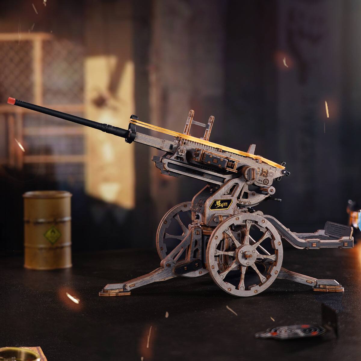 Angle. ROKR - ROKR Anti-Aircraft 3D Wood Puzzle Mechanical Rubber Band Shooting Model Kit, DIY Building Set, Desktop Decor LQM01.