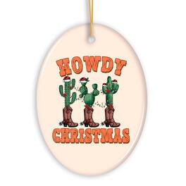 OrnamentallyYou - Howdy Christmas Cactus and Western Boot Ornament Cowboy West Theme - Multi-colored