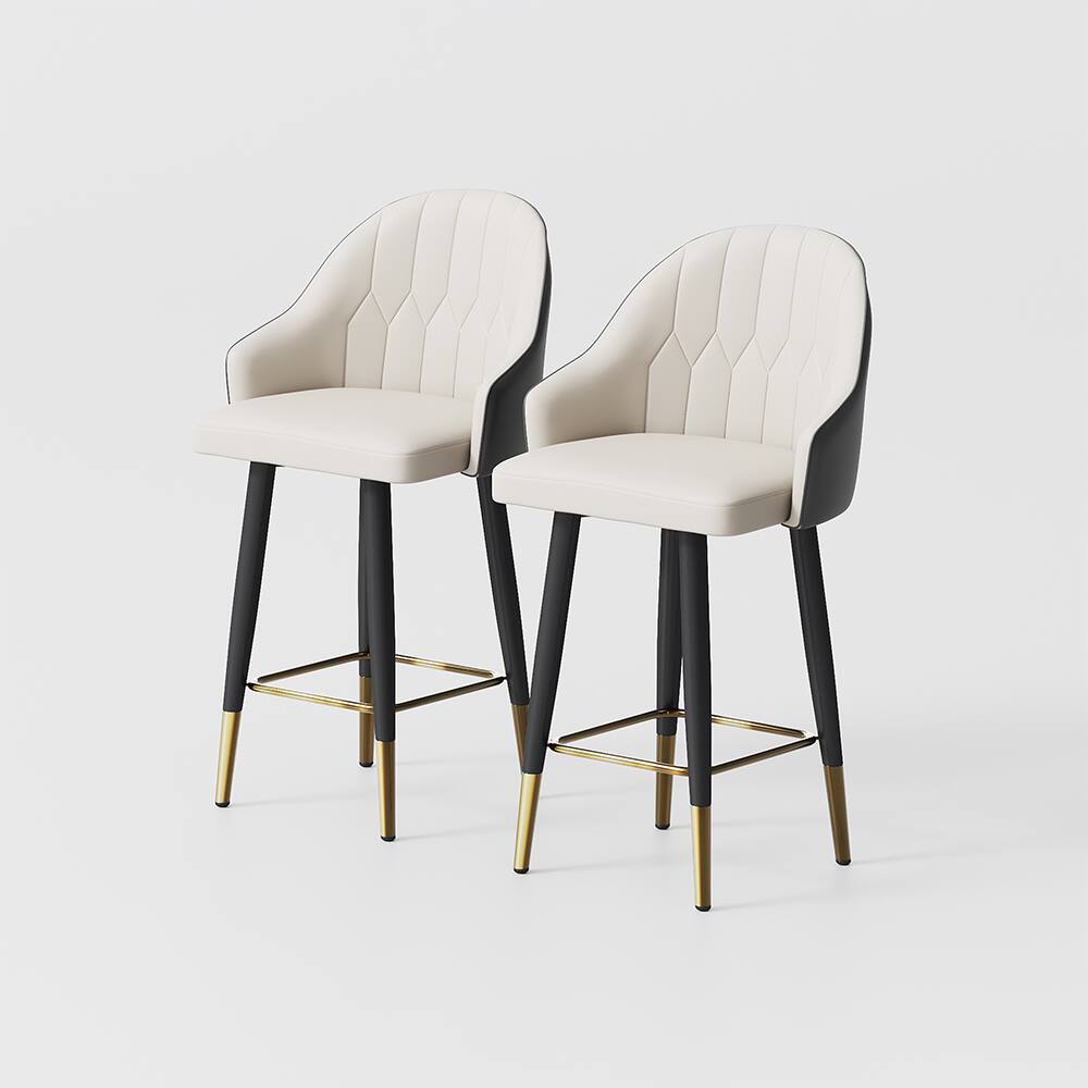 Alt View 7. POVISON - 24" Modern Counter Stools Set of 2, Leather Bar Stools with Backs, Upholstered Bar Stools, Beige Bar Stools, Black - Black PU Leather.