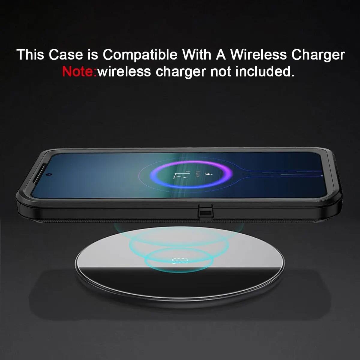 This Case is Compatible With A Wireless Charger  
Note: wireless charger not included.