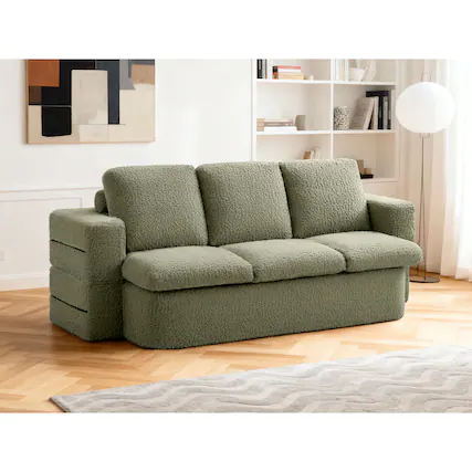 Front. KERDOM - Convertible Folding Sofa Bed, 63” Guest Daybed Futon Floor Sleeper Couch, Plush Loveseat Couch for Small Space Studio - Green.
