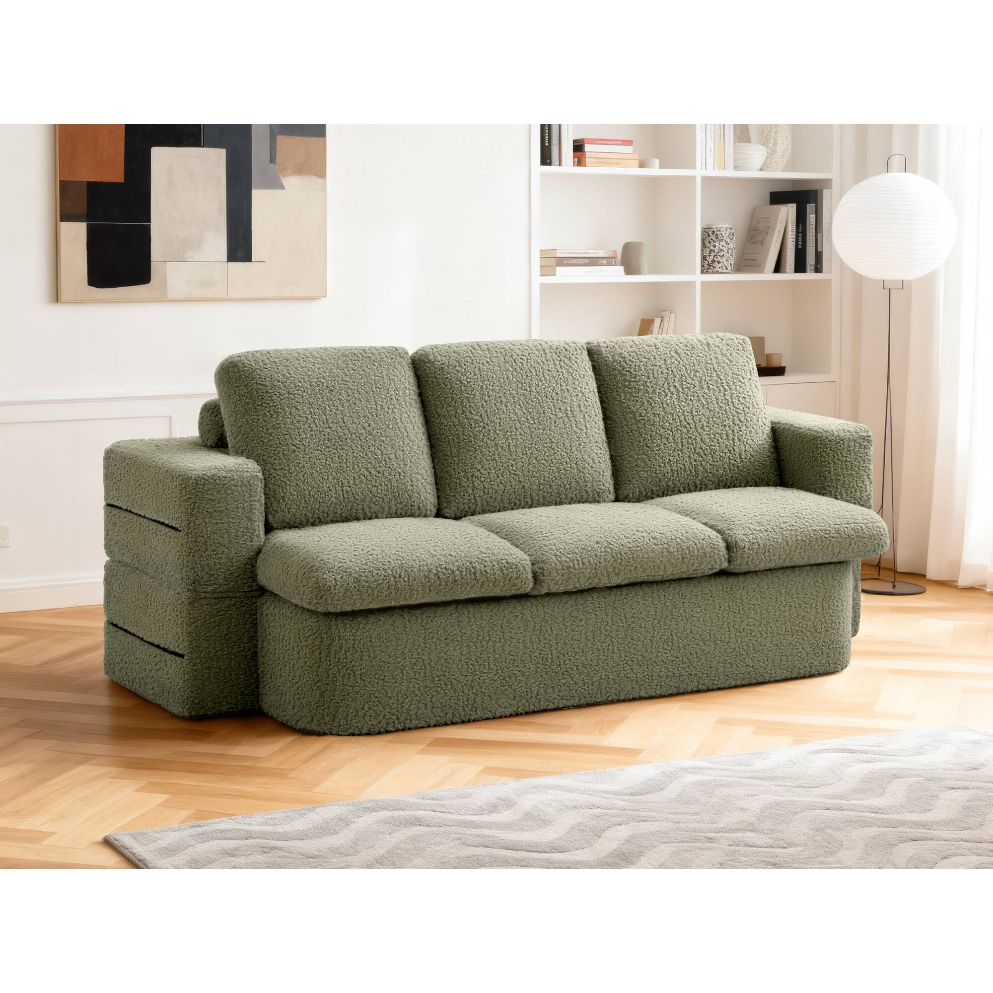 Front. KERDOM - Convertible Folding Sofa Bed, 63” Guest Daybed Futon Floor Sleeper Couch, Plush Loveseat Couch for Small Space Studio - Green.