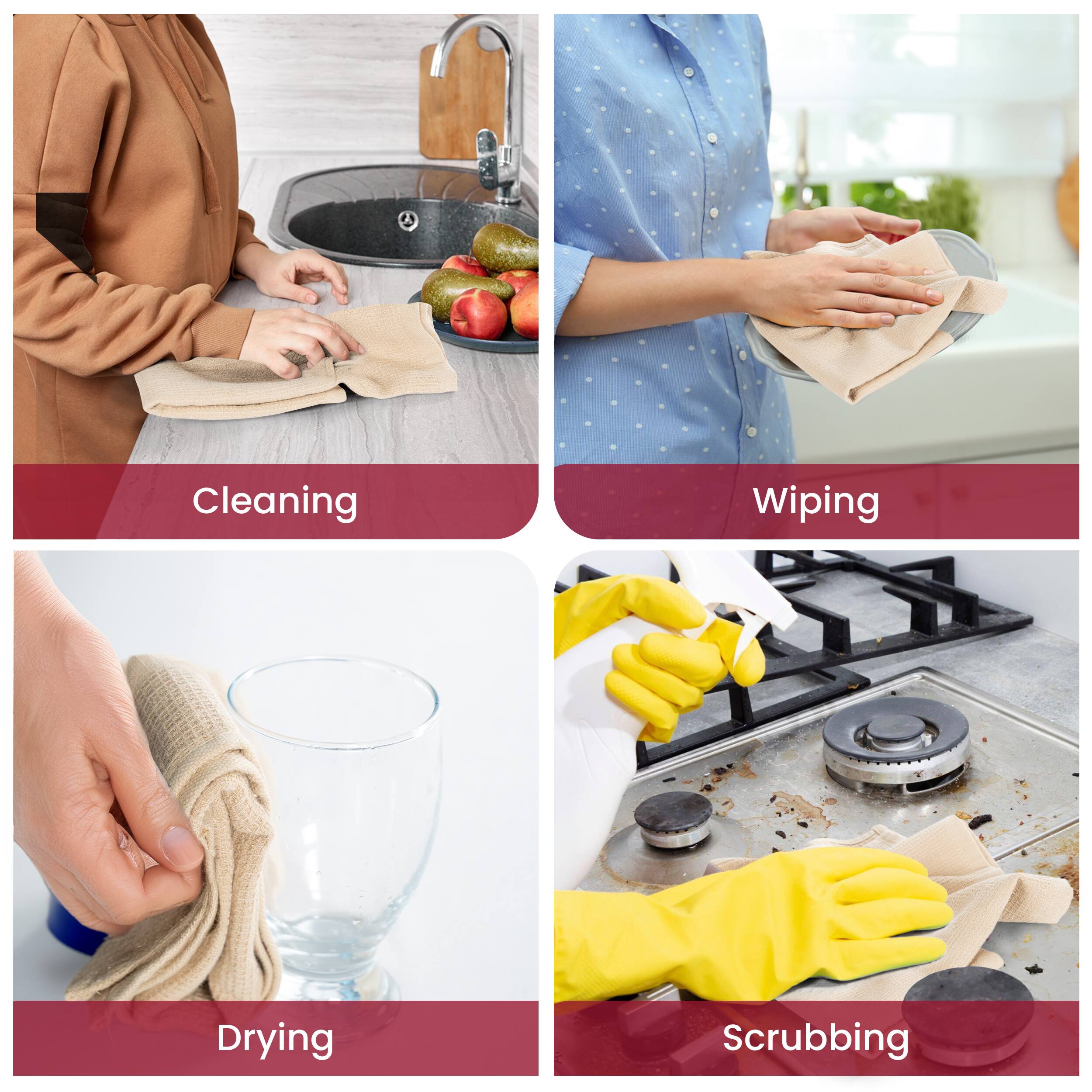 Cleaning  
Wiping  
Drying  
Scrubbing