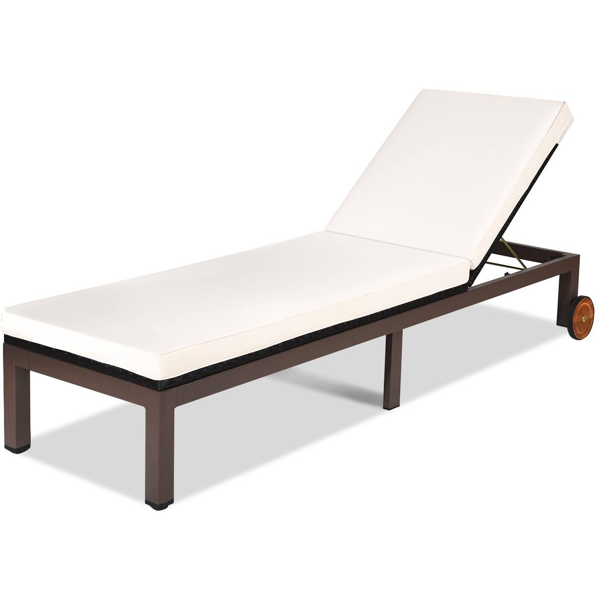 Front. Costway - Patio Rattan Lounge Chair Chaise Recliner Back Adjustable Cushioned W/Wheels - white.