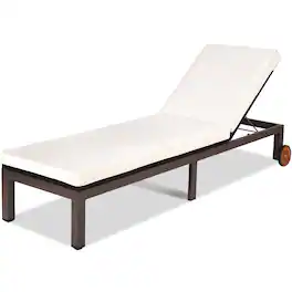 Costway - Patio Rattan Lounge Chair Chaise Recliner Back Adjustable Cushioned W/Wheels - White