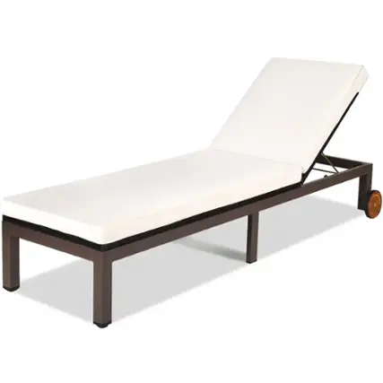 Front. Costway - Patio Rattan Lounge Chair Chaise Recliner Back Adjustable Cushioned W/Wheels - white.