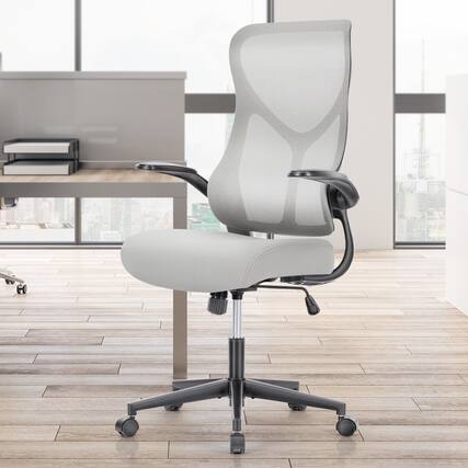 Front. AOITUN - Ergonomic Office Chair, Home Desk Chairs with Lumbar Support, Executive Computer Chair with Flip-up Arms, Gray - Gray.