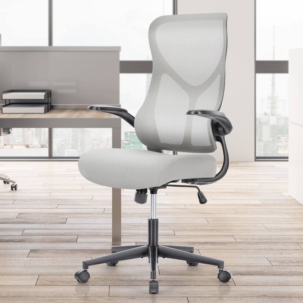 Front. AOITUN - Ergonomic Office Chair, Home Desk Chairs with Lumbar Support, Executive Computer Chair with Flip-up Arms, Gray - Gray.