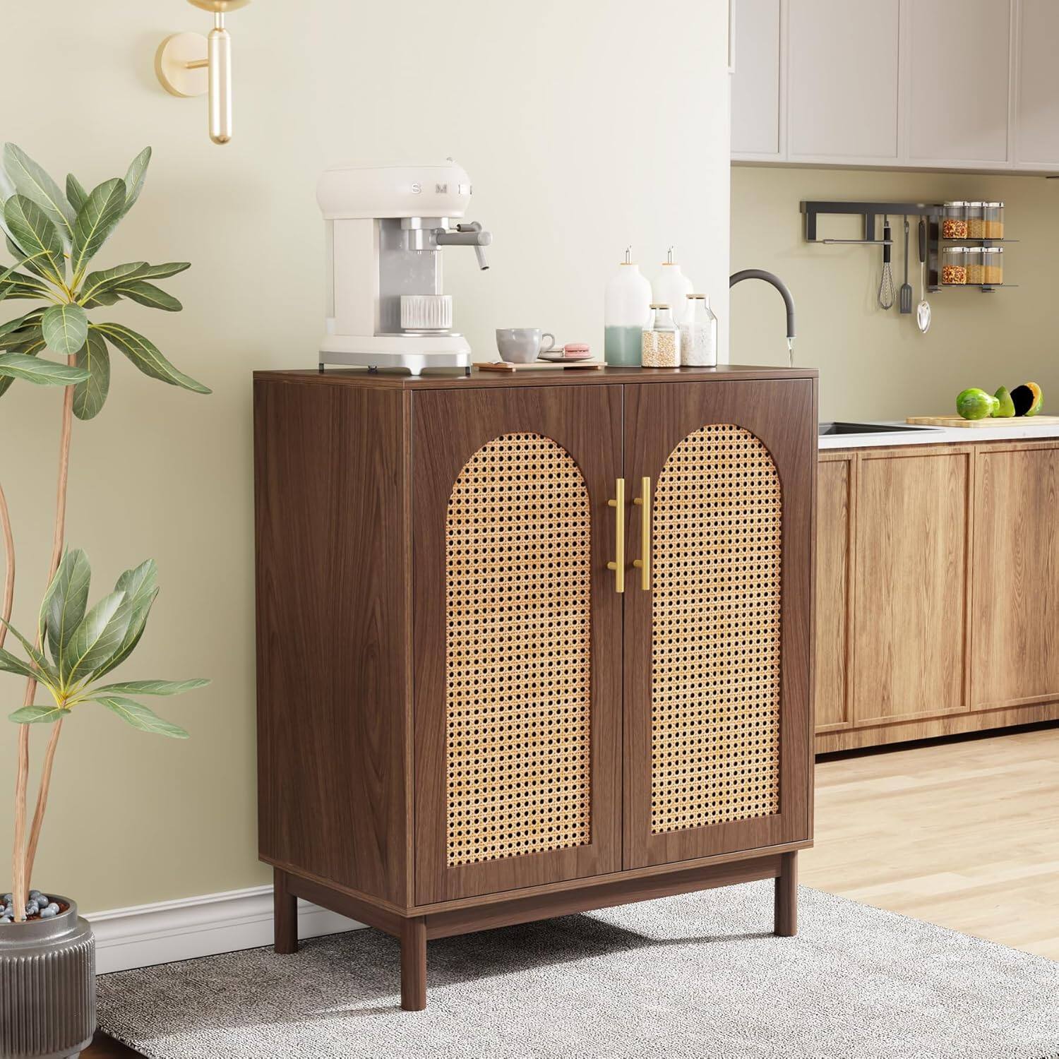 Alt View 3. Tribesigns - Office Breakroom Storage Cabinet, For Organizing Items in Staff Breakrooms and Reception Areas - Brown.