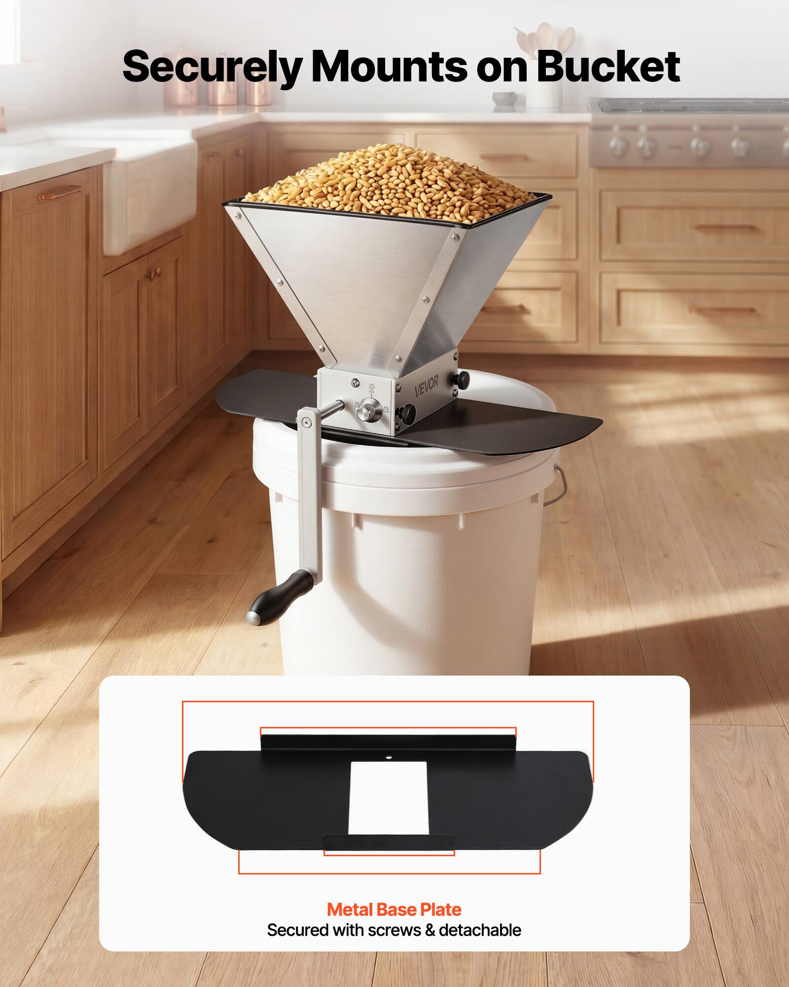 Securely Mounts on Bucket

VEVOR

Metal Base Plate
Secured with screws & detachable