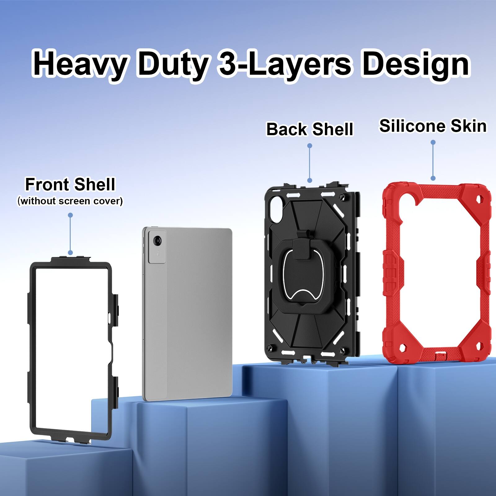 Heavy Duty 3-Layers Design  
Back Shell Silicone Skin  
Front Shell (without screen cover)