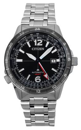 Citizen - Promaster Air GMT Automatic 24 Jewels NB6046-59E Mens Pilot Watch Stainless Steel Black Dial 200M - Silver/Black