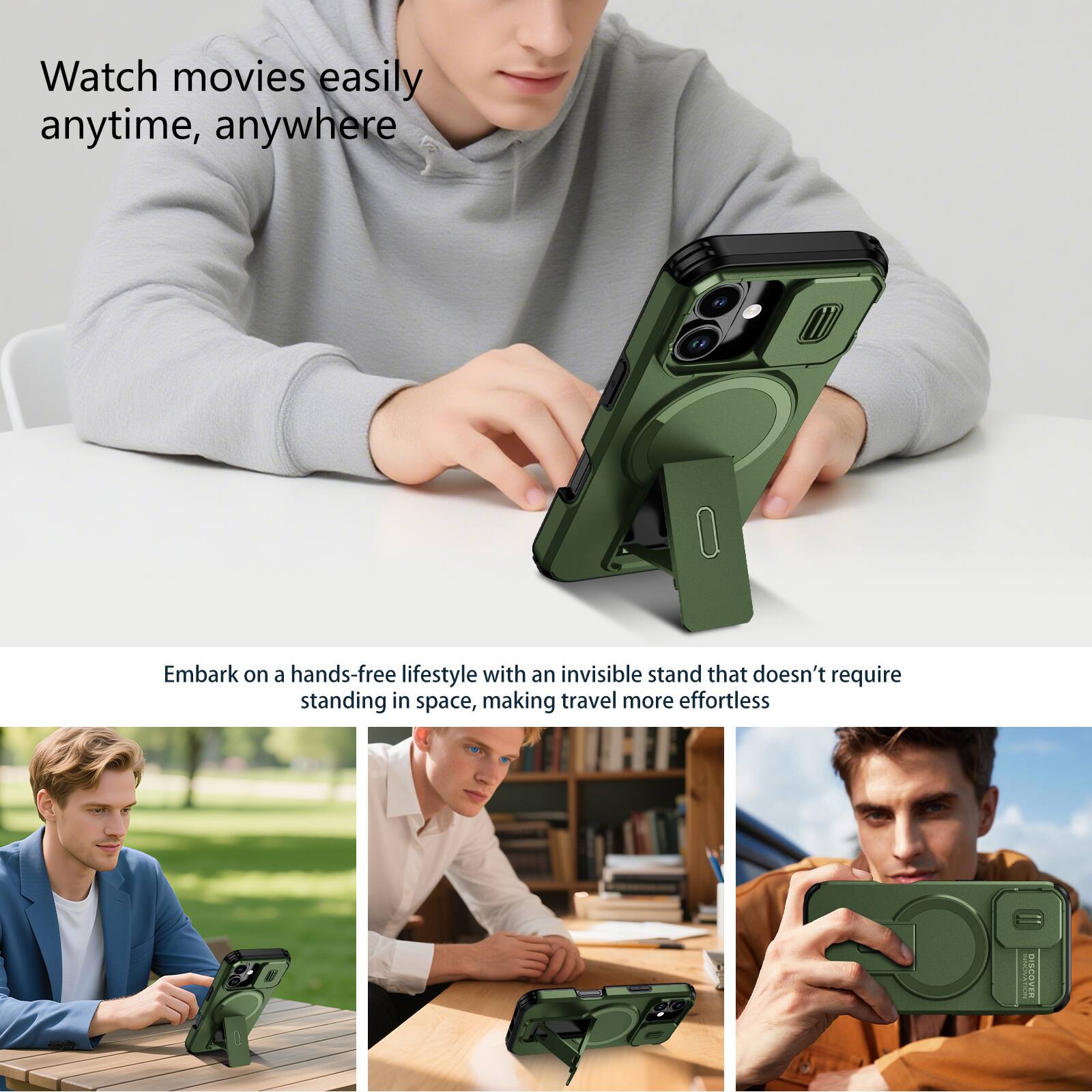 Watch movies easily anytime, anywhere

Embark on a hands-free lifestyle with an invisible stand that doesn't require standing in space, making travel more effortless