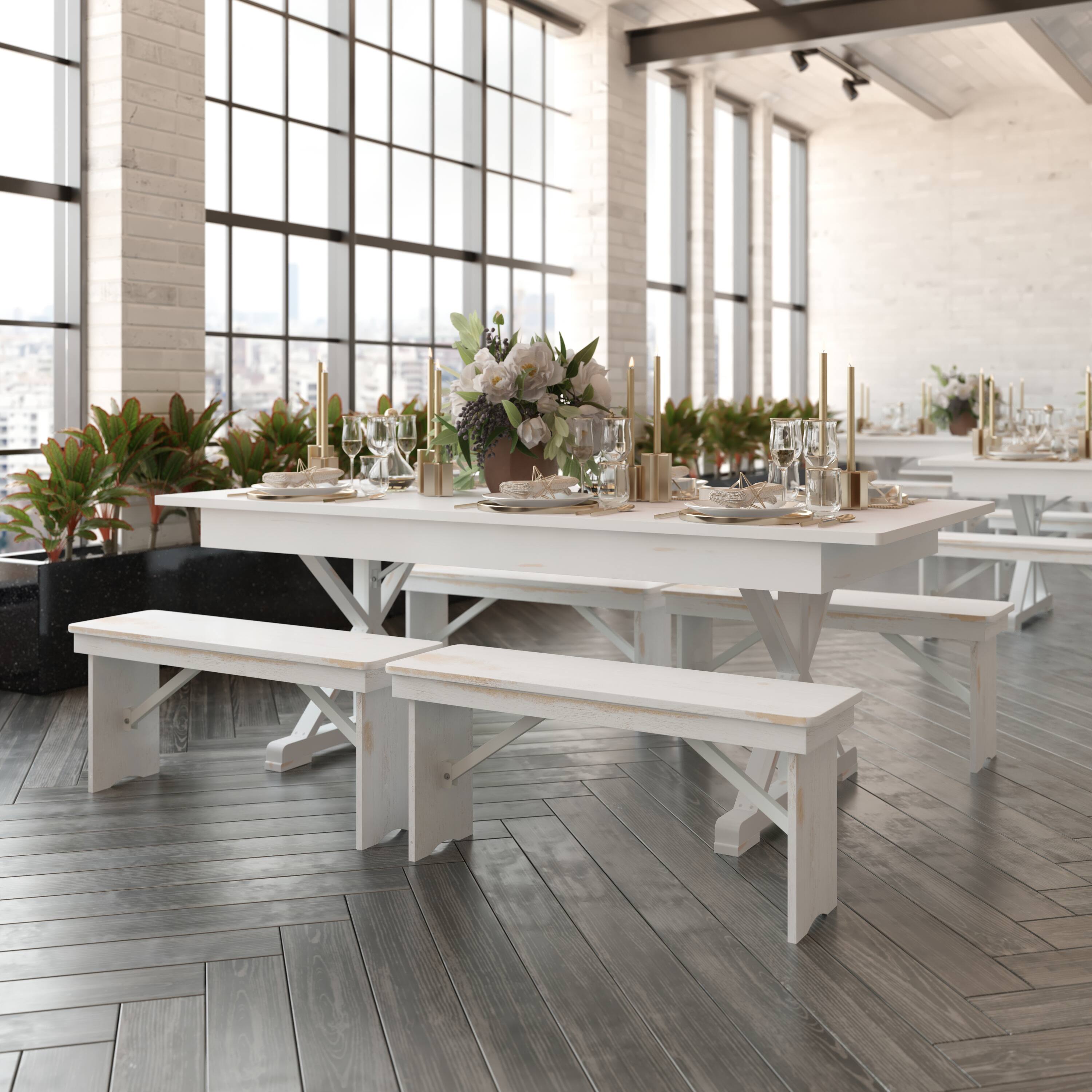 Alt View 3. Flash Furniture - HERCULES 7' x 40" Rectangular Antique Rustic White Solid Pine Folding Farm Table with X Legs - White.