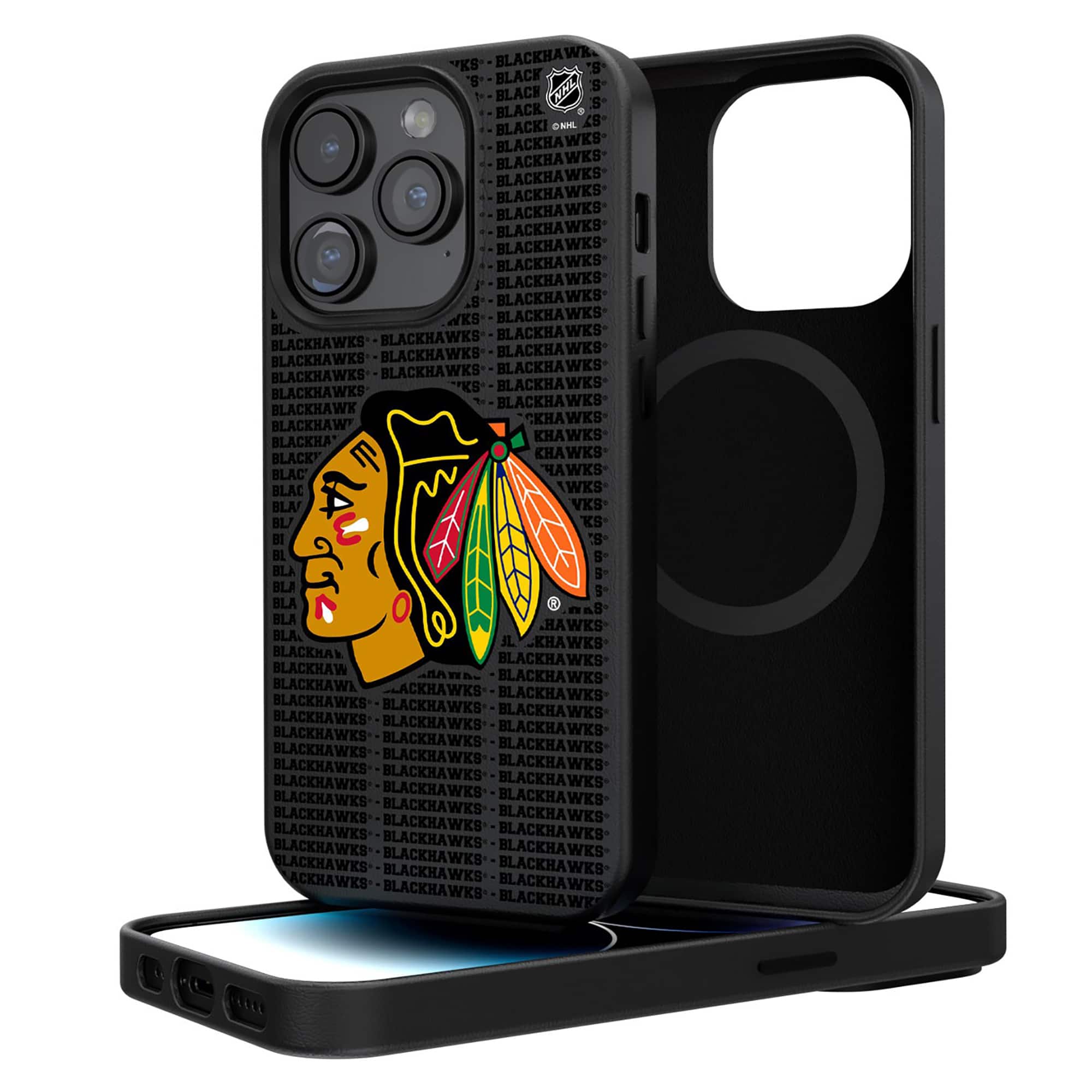 Keyscaper - NHL - Chicago Blackhawks Primary Logo iPhone Magnetic Bump Case - 16 Pro - Black