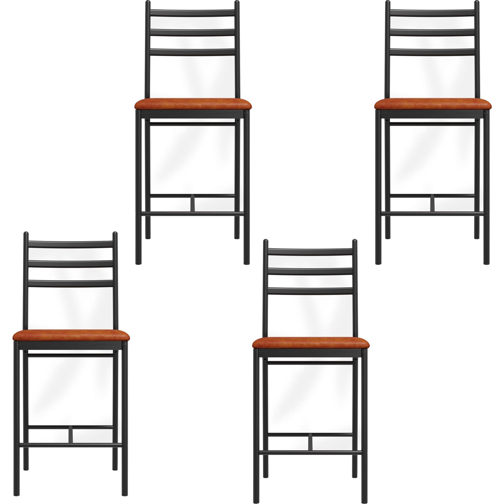 Front. Homhougo - Bar Stools Set of 4, Faux Leather Bar Chair with Back, Thick Cushion, Upholstered Counter Height Bar Stools - Brown.