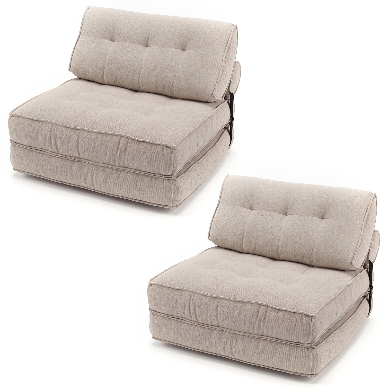 Costway - 2 PCS 3-in-1 Folding Sofa Bed with Bolster & Pillow, Chenille Cover, Smooth Zipper - Beige price history on PriceWatchPro